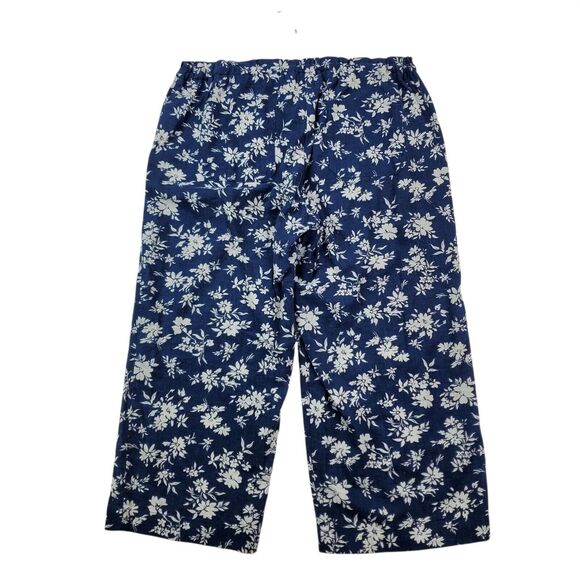 Ralph Lauren Womens Pants Large Navy Blue White Floral Linen Cropped Capri - Picture 2 of 6